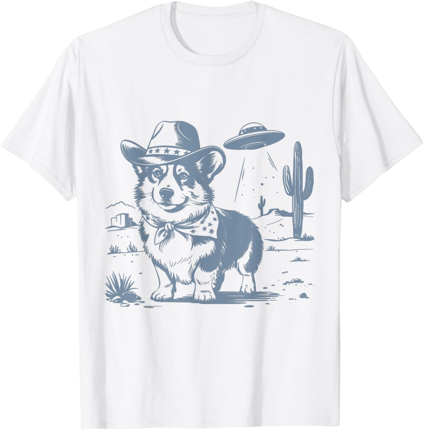 Vintage Funny 90s Western Cowboy Shiba Inu Ufo T-shirt