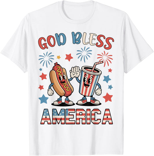 Patriotic God America Bless Hotdog 4th July Cute Boy Toddler T-Shirt