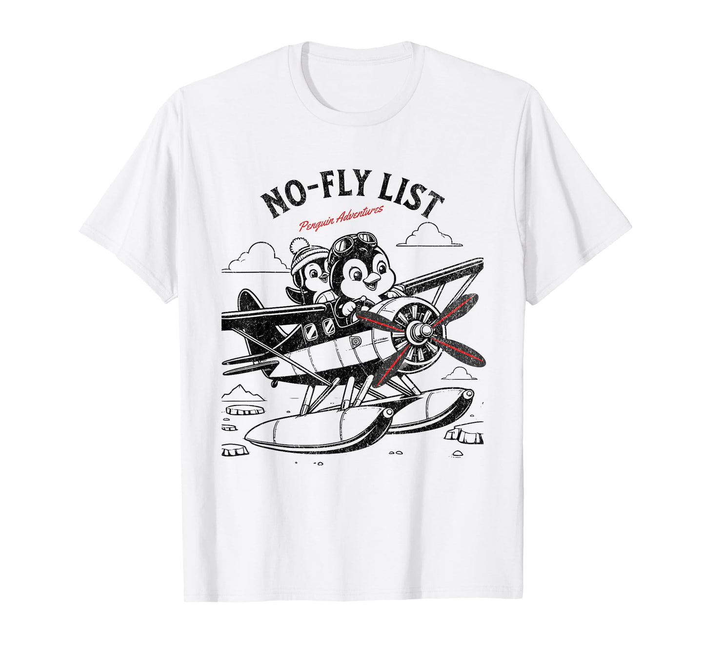 Flying Penguin Adventure No-Fly List Funny Penguin T-Shirt