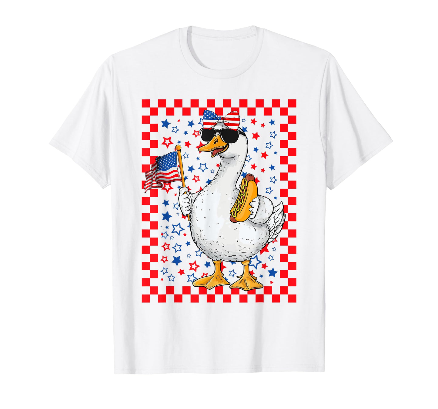 Cute Gooses & Bow Holding Hotdog USA Flag 4th Of July Girls T-Shirt