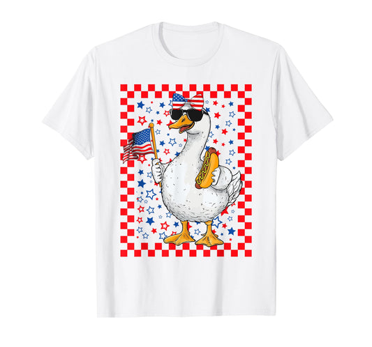 Cute Gooses & Bow Holding Hotdog USA Flag 4th Of July Girls T-Shirt