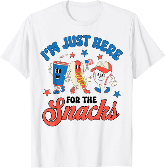 I'm Just Here For The Snacks Baseball 4th Of July Hot Dog T-Shirt
