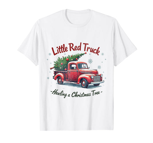Little Red Truck Hauling a Christmas Tree Family Matching T-Shirt