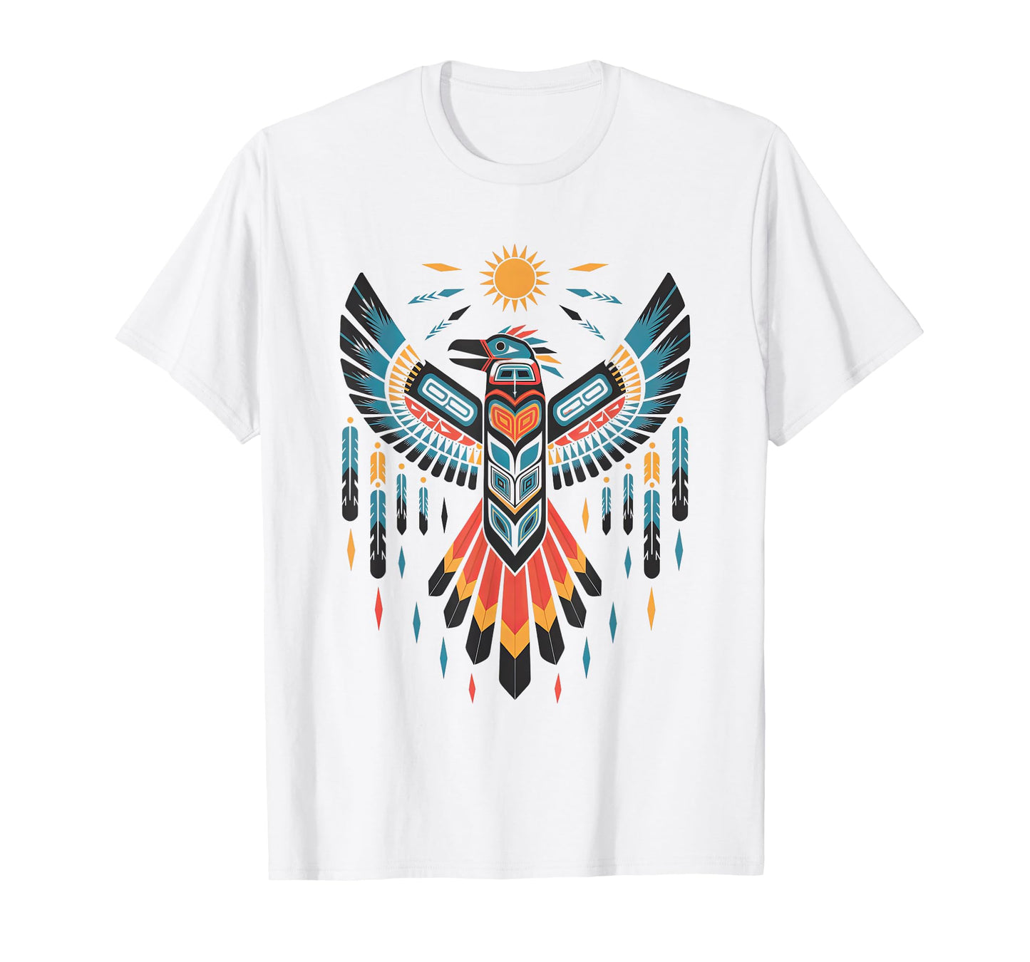 North American Tribal Thunderbird Vibrant Geometric Design T-Shirt