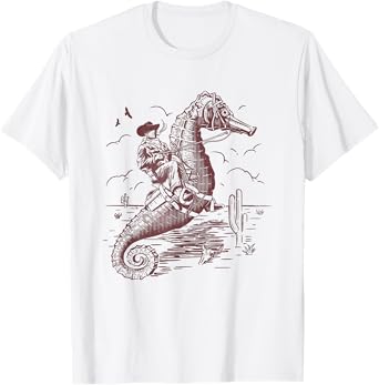 Surreal Vintage Cowboy Riding Sea horse T-Shirt