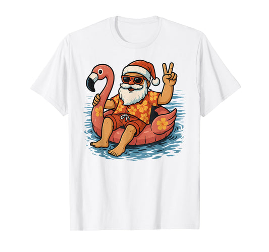 Christmas In July Santa Flamingo Summer Xmas Boys Kids T-Shirt