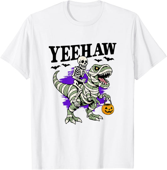 Cowboy Skeleton Mummy Dinosaur Funny Halloween T-Shirt