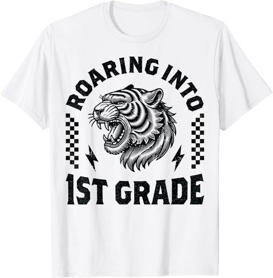 Roaring Into 1st Grade Tiger Back to School Boy Girl Funny T-Shirt