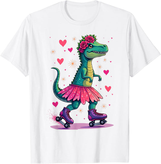 Dinosaurs Roller Skating Funny Trex Skating Rink Roller Love T-Shirt