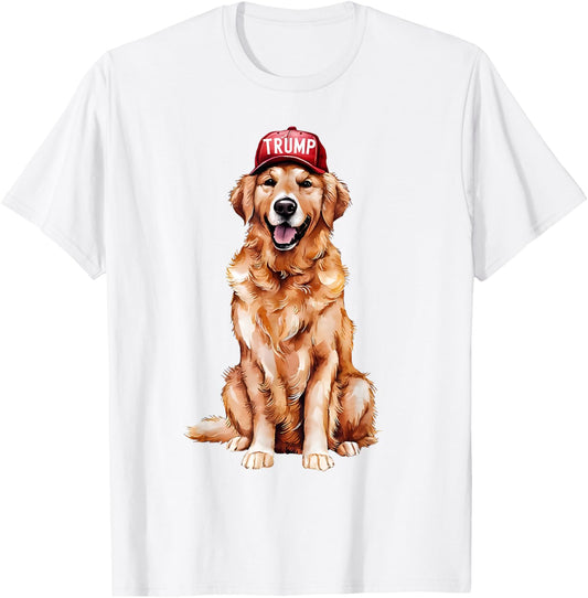 Golden Retriever Wearing Trump Hat Support Trump President T-Shirt