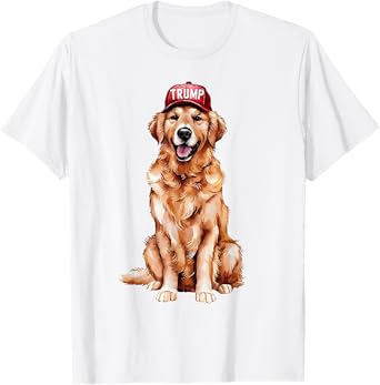 Golden Retriever Wearing Trump Hat Support Trump President T-Shirt