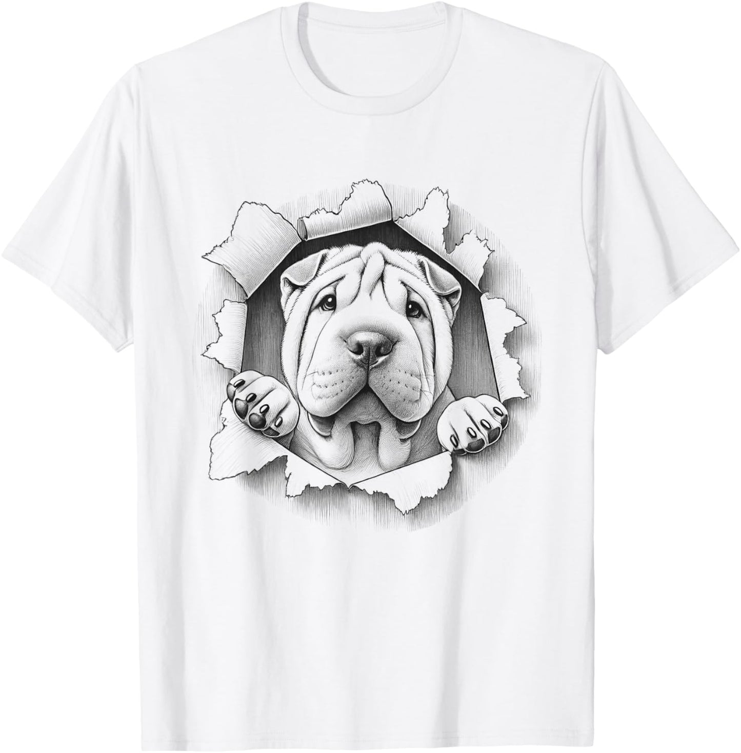 Cute Chinese Shar Pei Peeking Dog Design T-Shirt