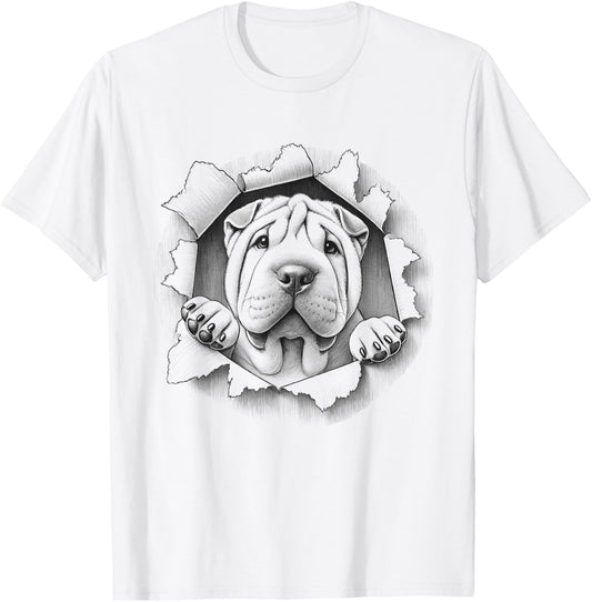 Cute Chinese Shar Pei Peeking Dog Design T-Shirt