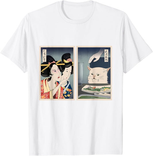 Angry Lady Yelling At Cat Meme Woman Funny Japan Graphic T-Shirt
