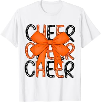 Cheerleading Coquette Bow Cheer Shirt Black Orange Team T-Shirt