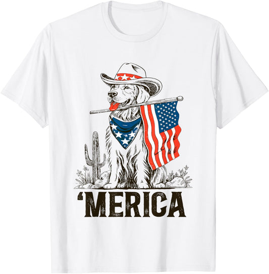'Merica Golden Retriever 4th Of July Patriotic American Flag T-Shirt