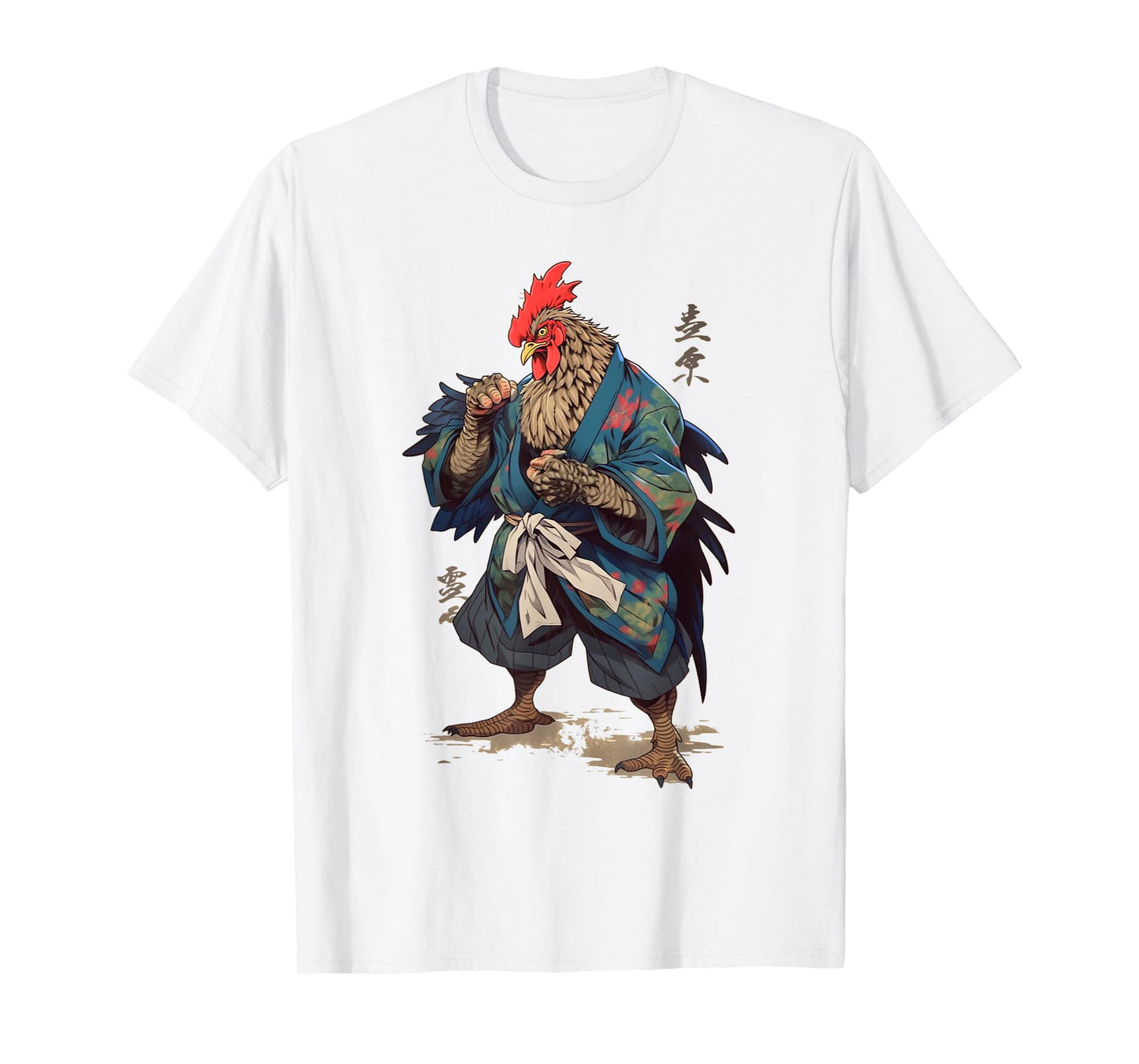 Japanese Traditional Ink Rooster Samurai Art Chicken Warrior T-Shirt
