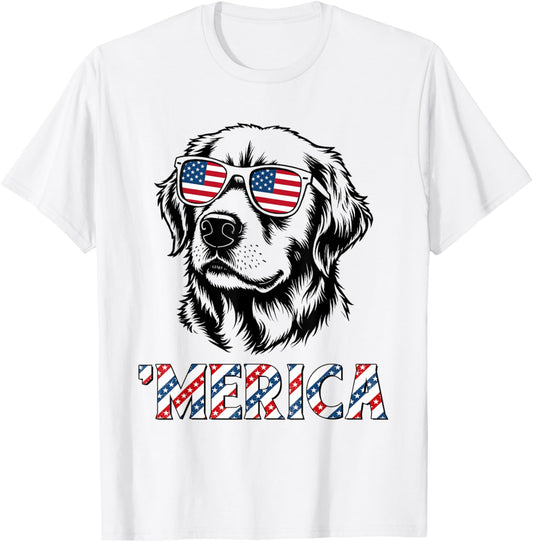 Patriotic Golden Retriever Dog Merica Us Flag 4th Of July T-Shirt