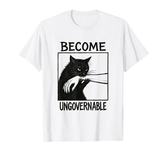 Become Ungovernable Black Cat Biting Hand Funny Cat Lover T-Shirt