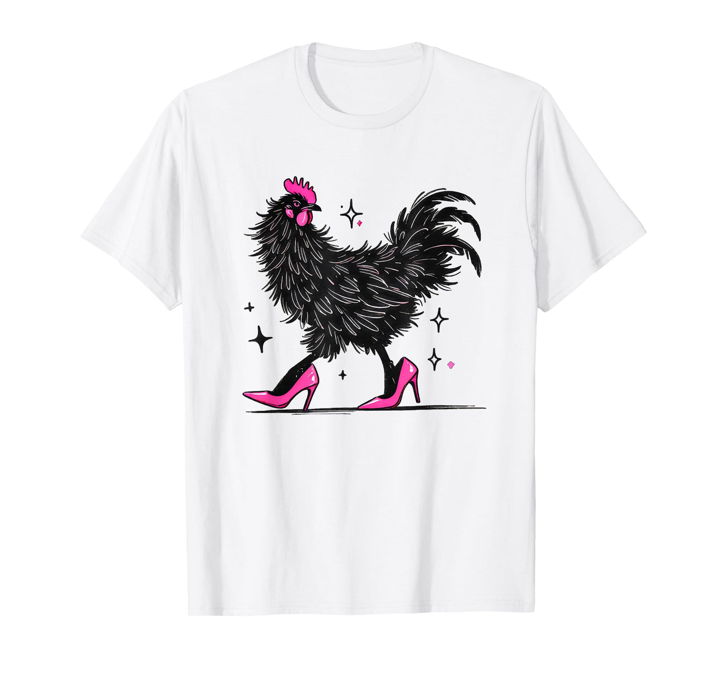 Funny Chicken In Pink Heels Color T-Shirt