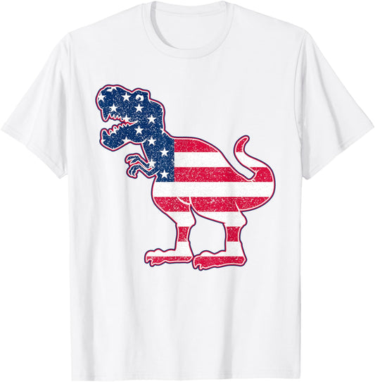 Dino American Flag T-Shirt 4th of July Patriotic Gift Boys T-Shirt