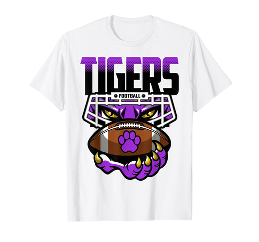 Tigers Football Tiger Pride School Spirit Purple Tigers T-Shirt