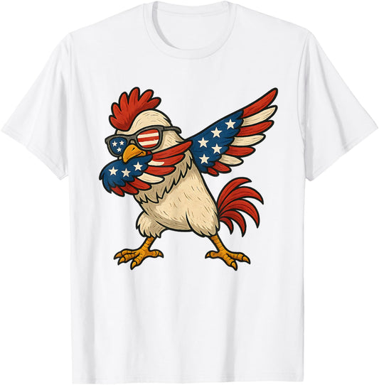 Funny Chickens Dabbing USA Flag 4th of July Chicken Lover T-Shirt