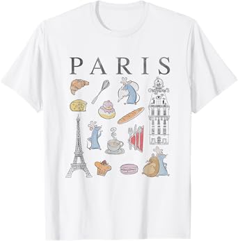 Disney Pixar Ratatouille Paris Food & Places Collage Retro T-Shirt