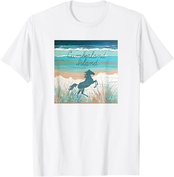 Cumberland Island GA Wild Horses Nautical Coastal Blue T-Shirt