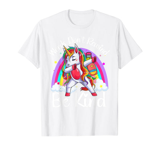 Unity Day Orange Unicorn Rainbow Be Kind Words Don't Rewind T-Shirt