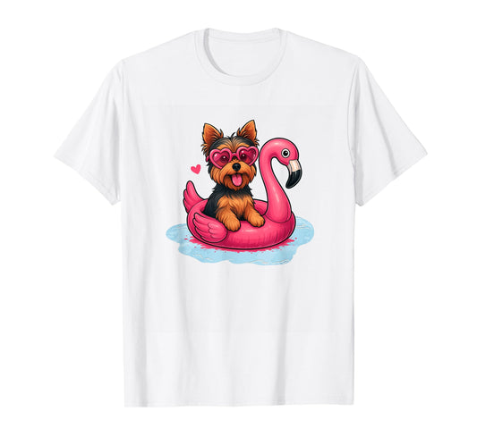 Yorkshire Terrier Flamingo Pool Float Cute Summer Pup T-Shirt