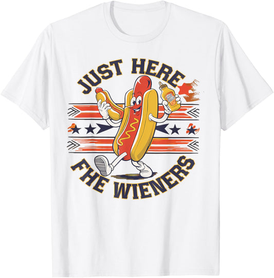 Hot Dog I'm Just Here For The Wieners Cute Retro 4th Of July T-Shirt