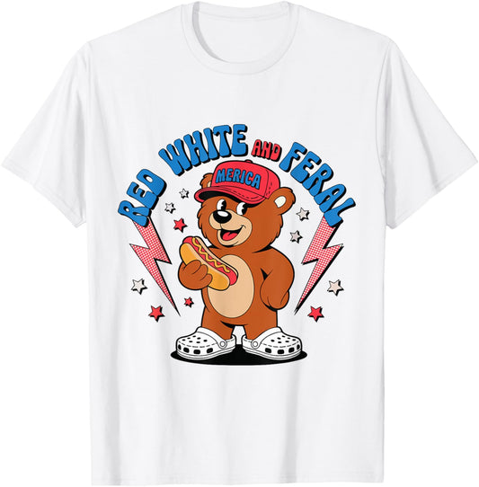 red white and feral 4th of july Bear T-Shirt