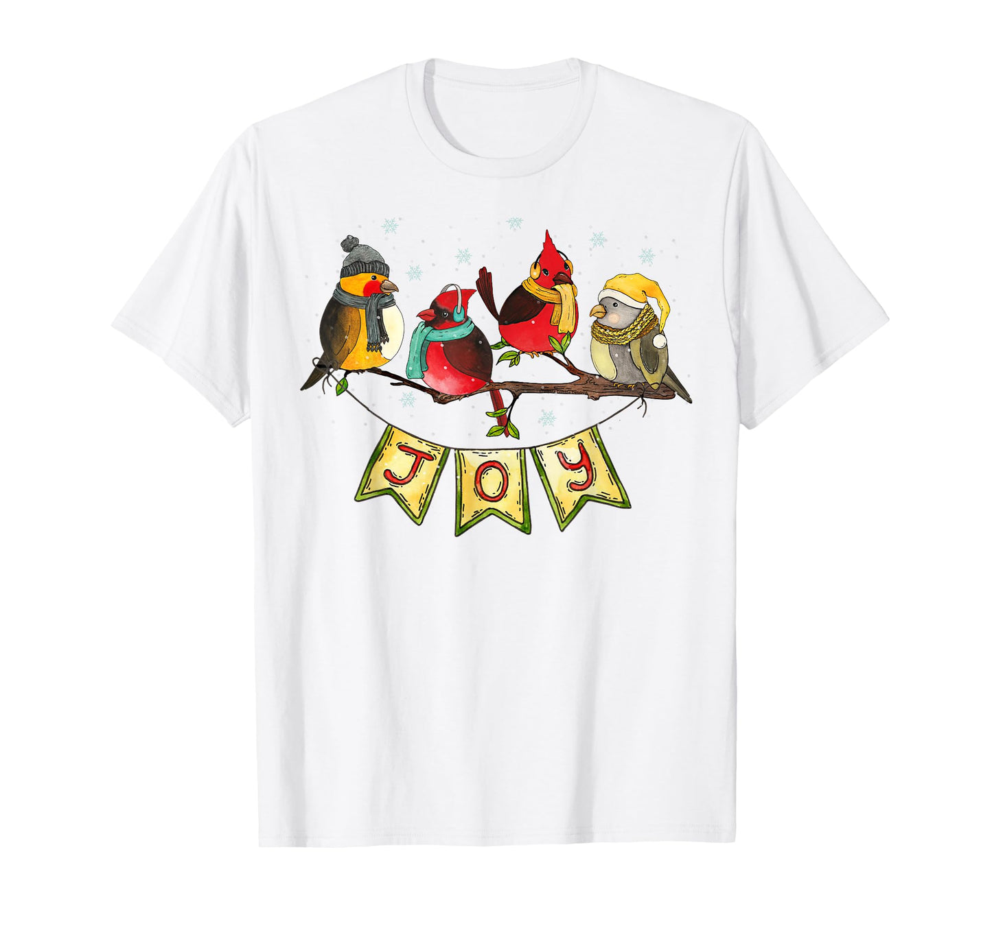 Pretty Winter Birds with Snow and JOY Birdwatchers Christmas T-Shirt