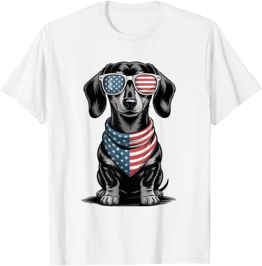 Dachshund America Flag Patriotic Weiner Dog 4th of July Dad T-Shirt