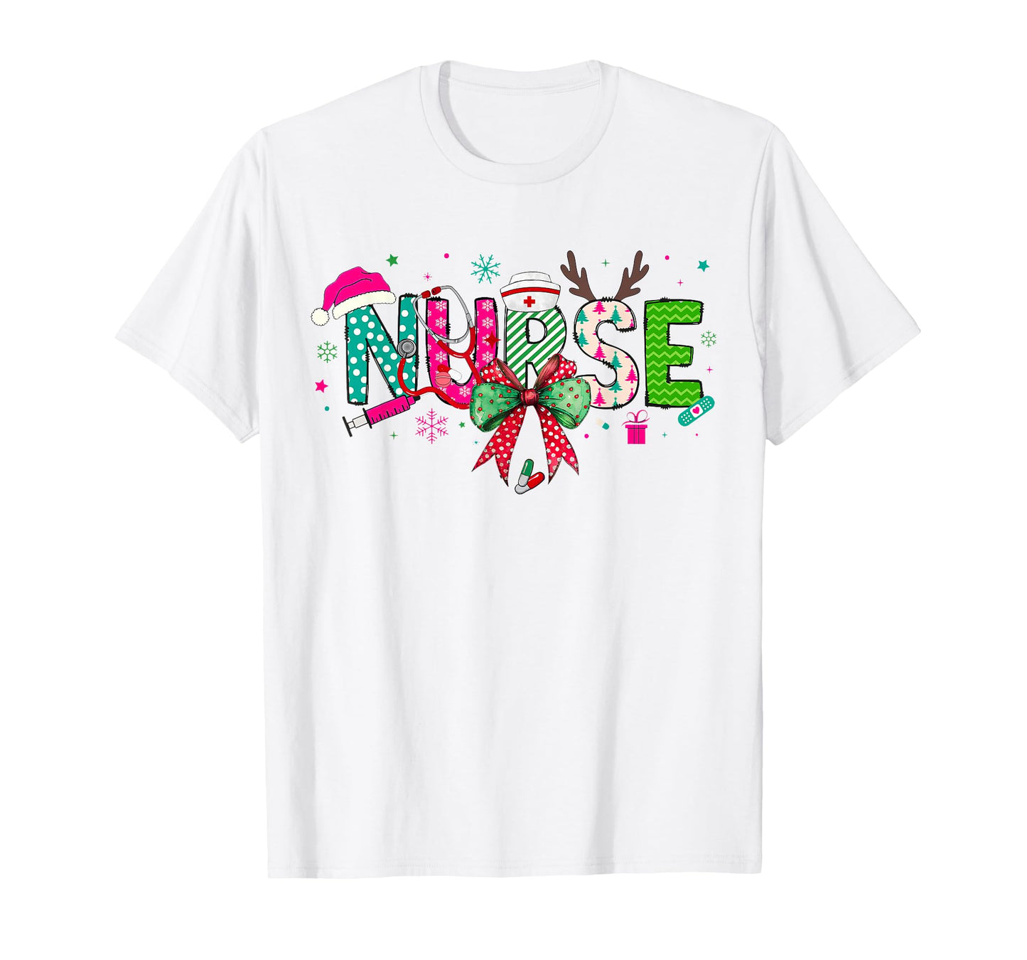 Christmas Nurse Stethoscope Xmas Coquette Bow Nursing School T-Shirt