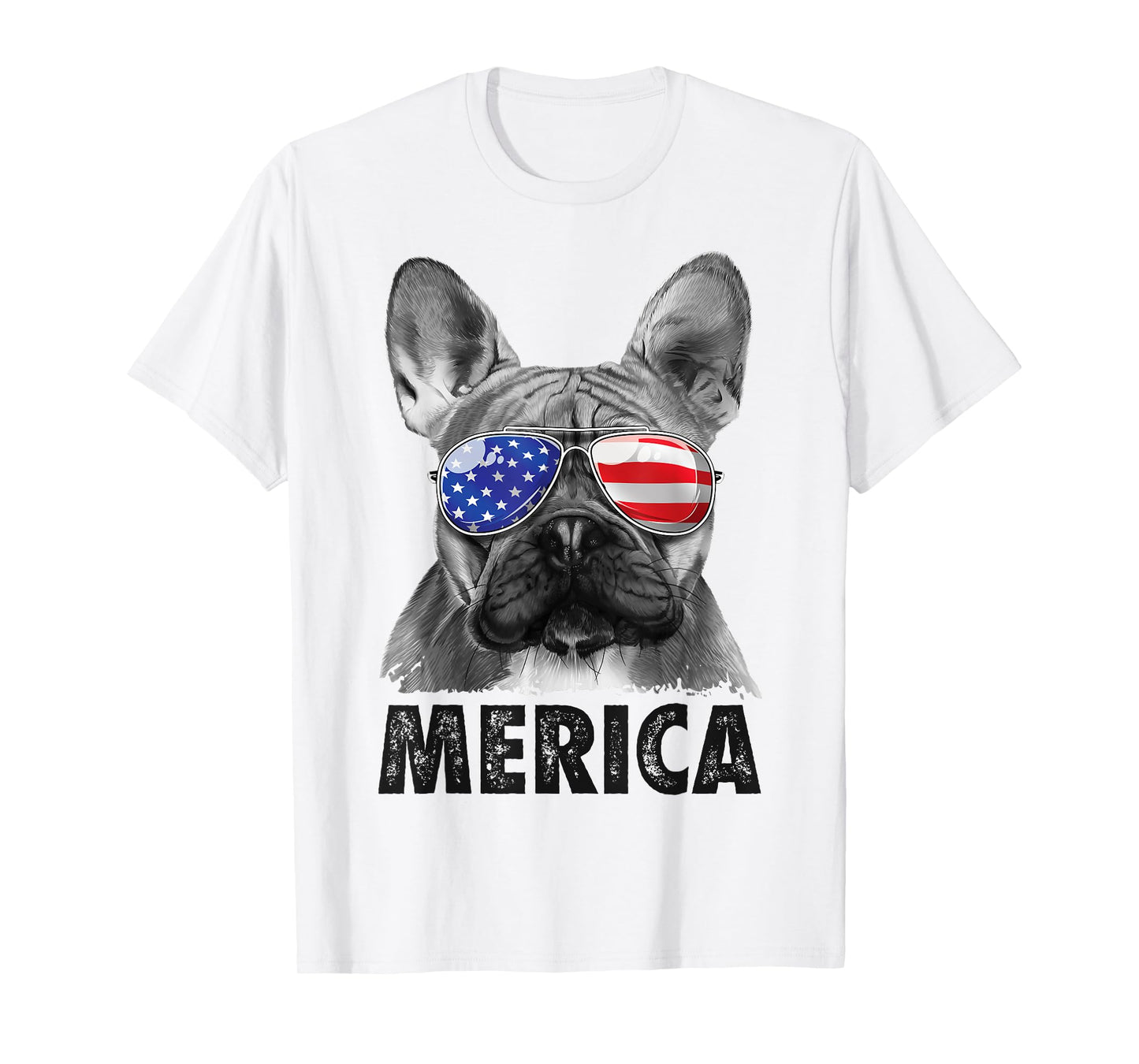 French Bulldog 4th of July Merica American Flag Sunglasses T-Shirt