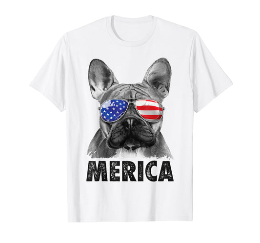 French Bulldog 4th of July Merica American Flag Sunglasses T-Shirt