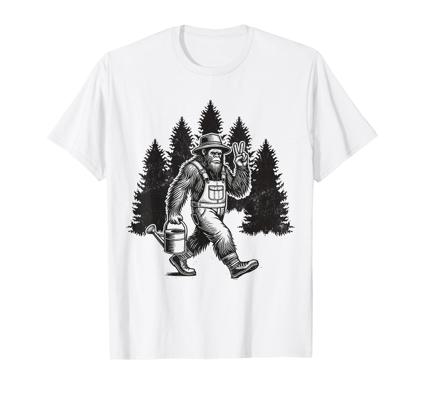 Bigfoot Gardener Watering Plants Retro Sasquatch Gardening T-Shirt