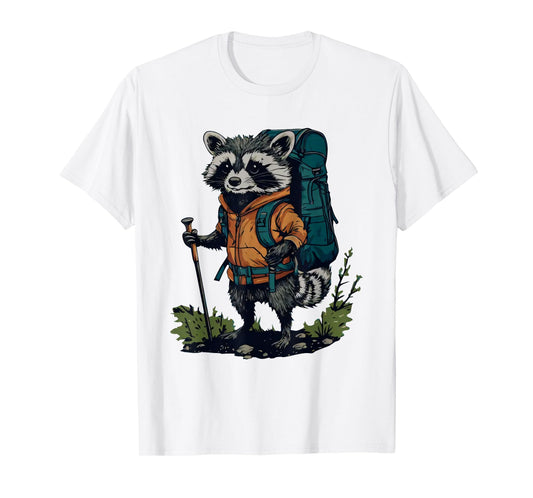 Racoon Backpacker Mountain Hiking Camping Funny T-Shirt