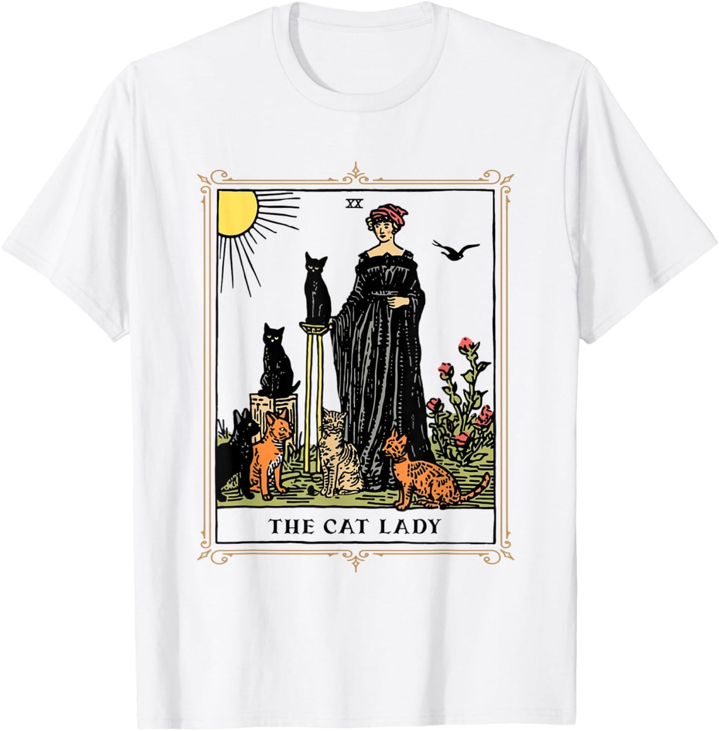 The Cat Lady Tarot Card, Vintage Gothic Cat Women Cat Mom T-Shirt