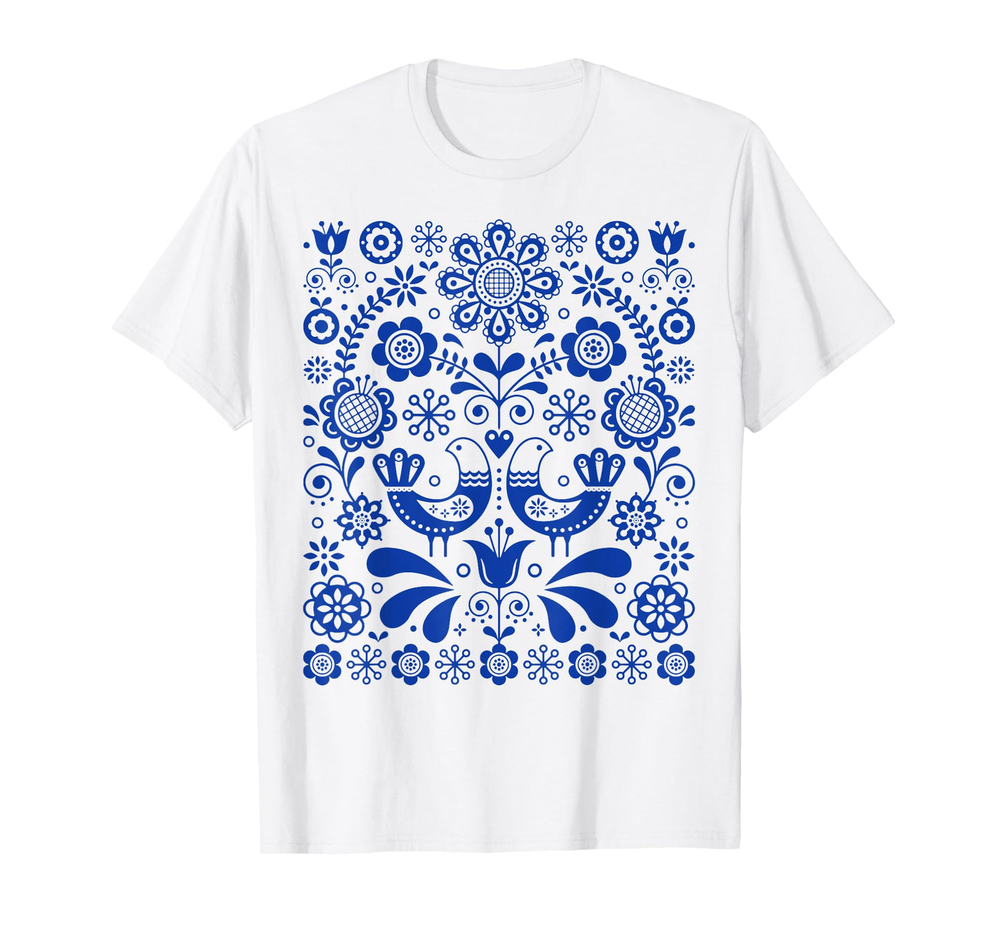 Scandinavian Folk Art Botanical Bird Lover Gift T-Shirt