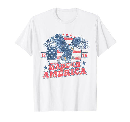 4th of July Groovy Eagle 1776 Made In America Vintage Retro T-Shirt for Women Kids Men