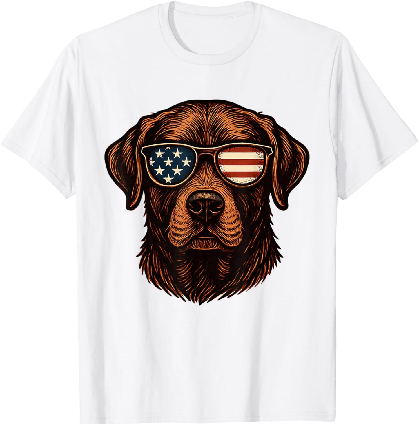 Chocolate Labrador Patriotic American Flag Sunglasses T-Shirt