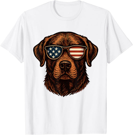 Chocolate Labrador Patriotic American Flag Sunglasses T-Shirt