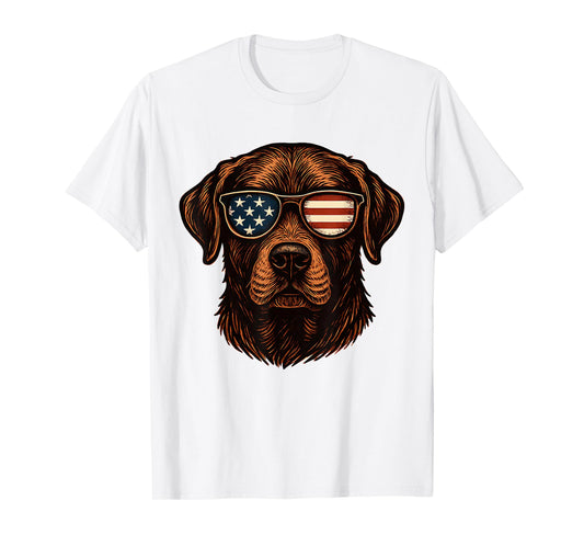 Chocolate Labrador Patriotic American Flag Sunglasses T-Shirt