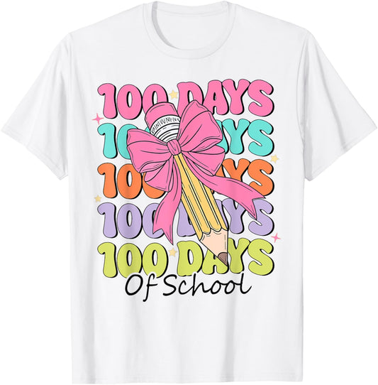 100 Days Of School Teacher Coquette Bow 100th Day Of School T-Shirt
