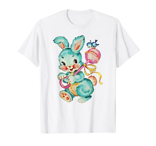 Vintage Easter Cute Bunnny And Bird Spring Retro Vintage T-Shirt