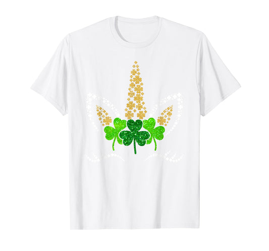 St Patricks Day Unicorn Face Shamrock Pattys Toddler Girls T-Shirt