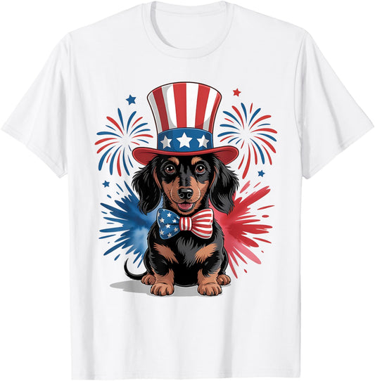 Dachshund Dog Patriotic Hat Independence Day 4th of July T-Shirt